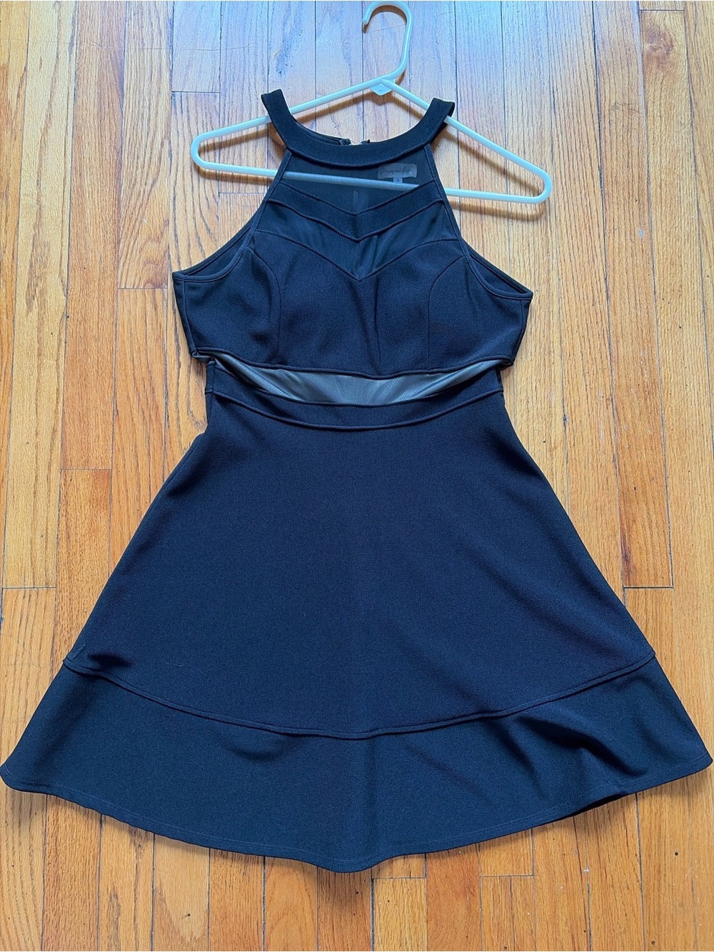 Honey and Rosie Black Halter Mini Dress with Faux-Leather Trim